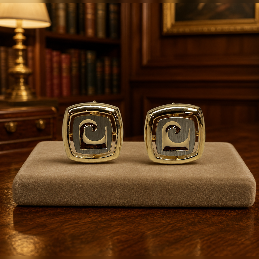 Pierre Cardin two-tone gold-tone square cufflinks with swirl C logo