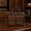 Dooney and Bourke Brown Leather Satchel Bag, Structured Pocket Tote with Shoulder Strap