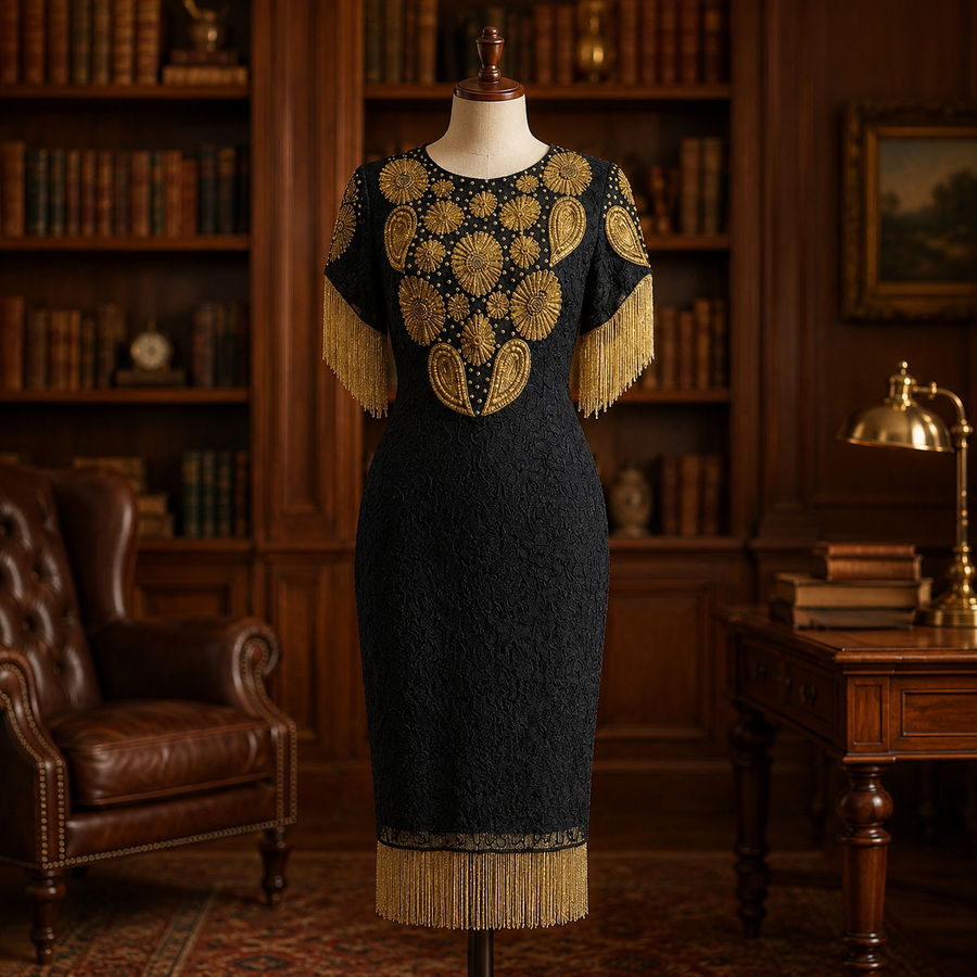 1980s–1990s Kushi Kushi Silk Beaded Fringe Dress, Size L