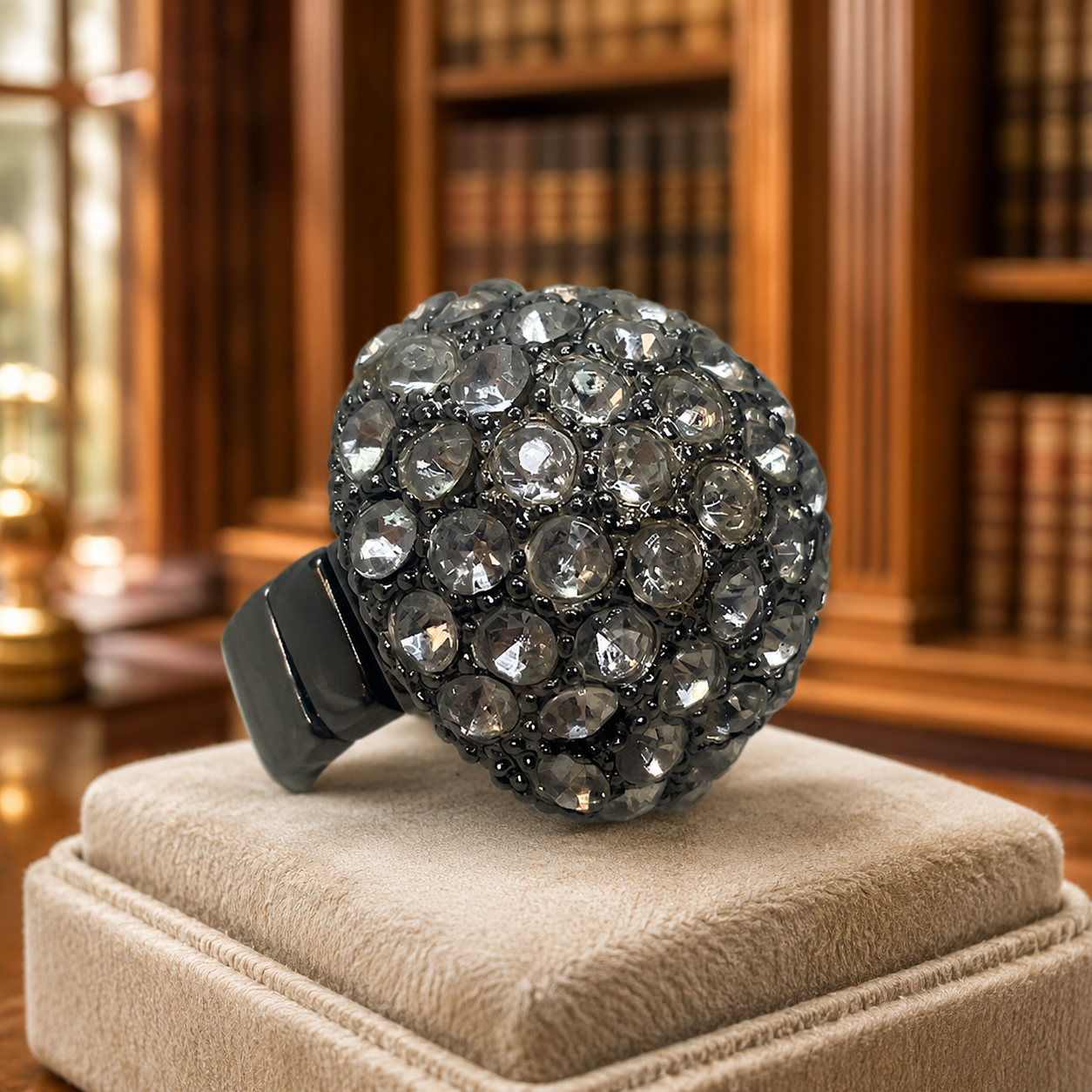 Vintage Silver Tone Rhinestone Dome Ring Adjustable 33g