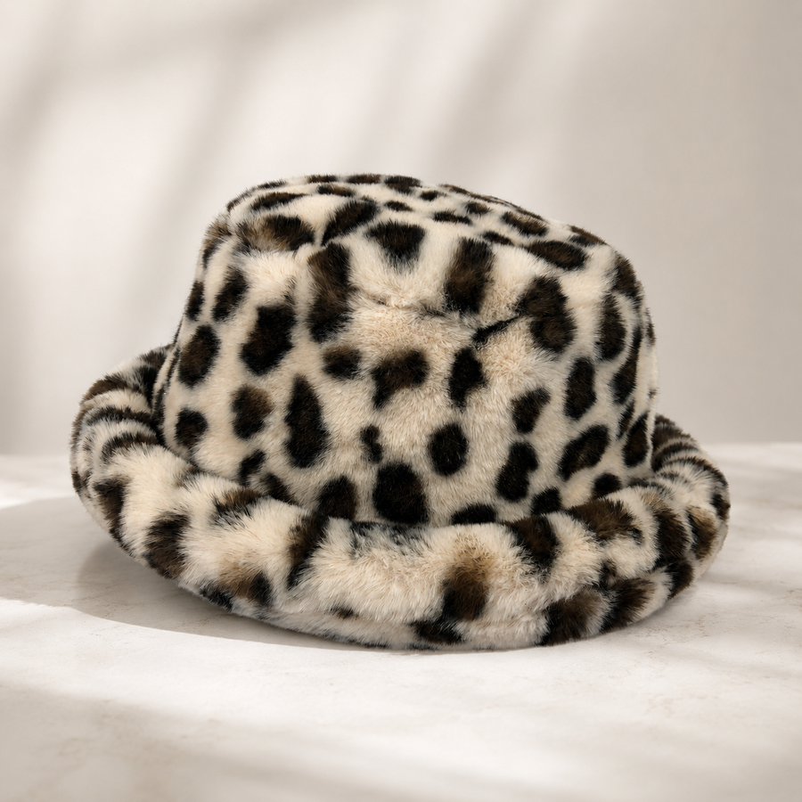 Urban Outfitters leopard print faux fur bucket hat
