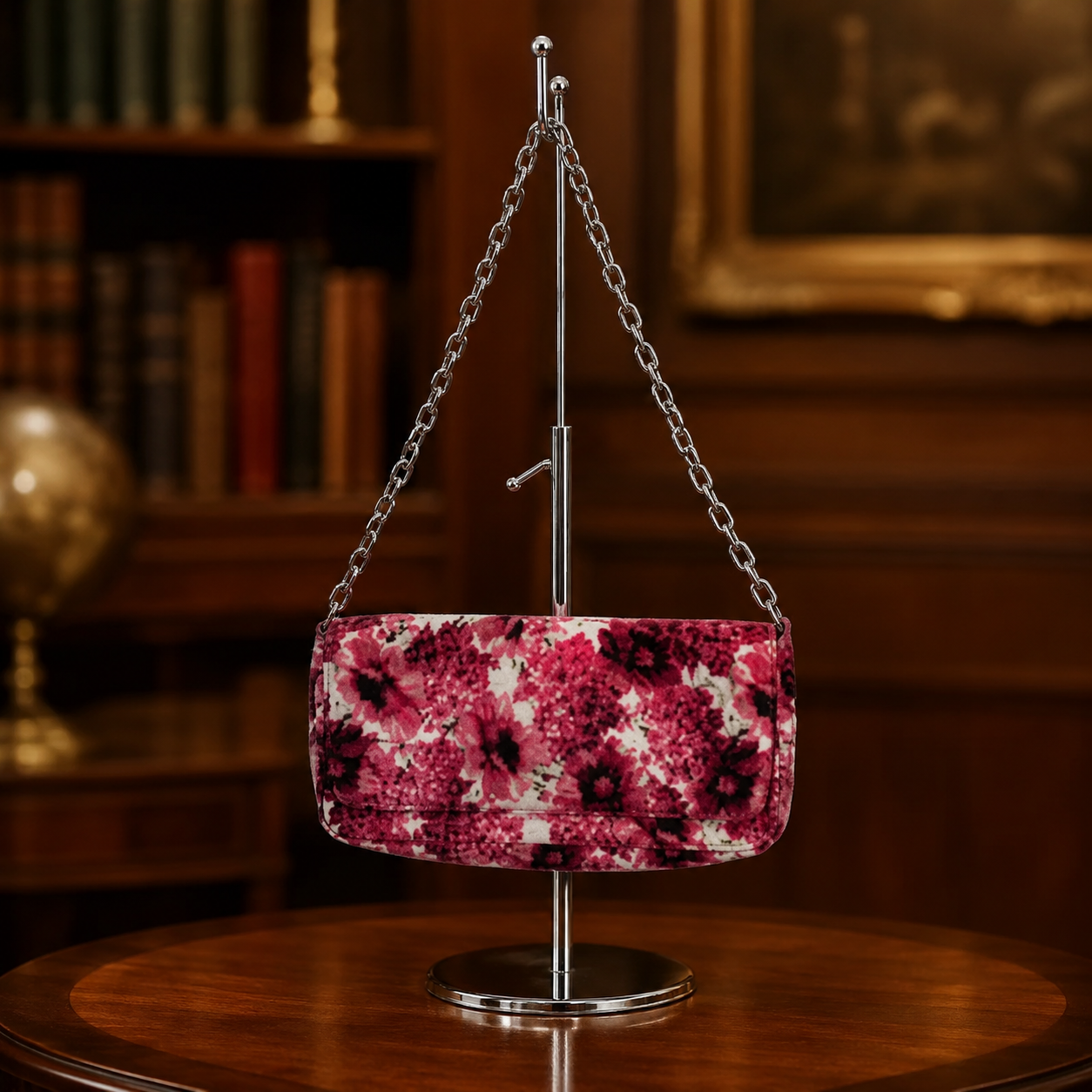 White House Black Market Pink Floral Beaded Evening Bag | Embellished Chain Strap Clutch Purse