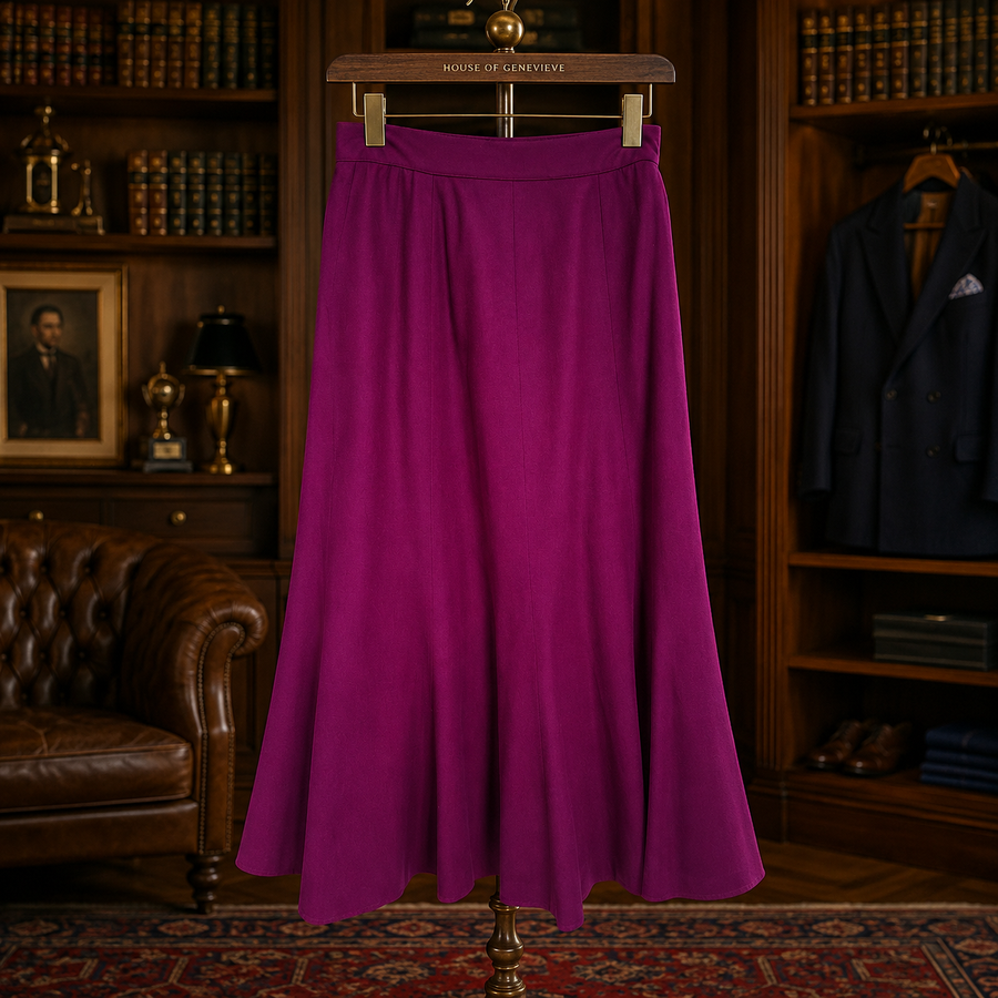 Purple magenta pleated A-line skirt with side button closure
