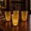 AGE REVIEW Amber Diamond Optic Drinking Glasses Set of 4 Textured Tumbler Cups