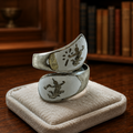1940s–1960s Siam Sterling White Enamel Niello Mekala Goddess Size 6.75 Wrap Ring