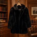 Tissavel Women's Black Fur Collared Mid-Length Winter Coat