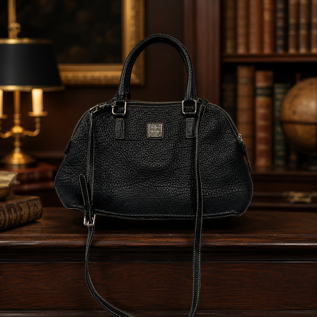 Dooney and Bourke Black Pebbled Leather Shoulder Bag | Classic Satchel Handbag