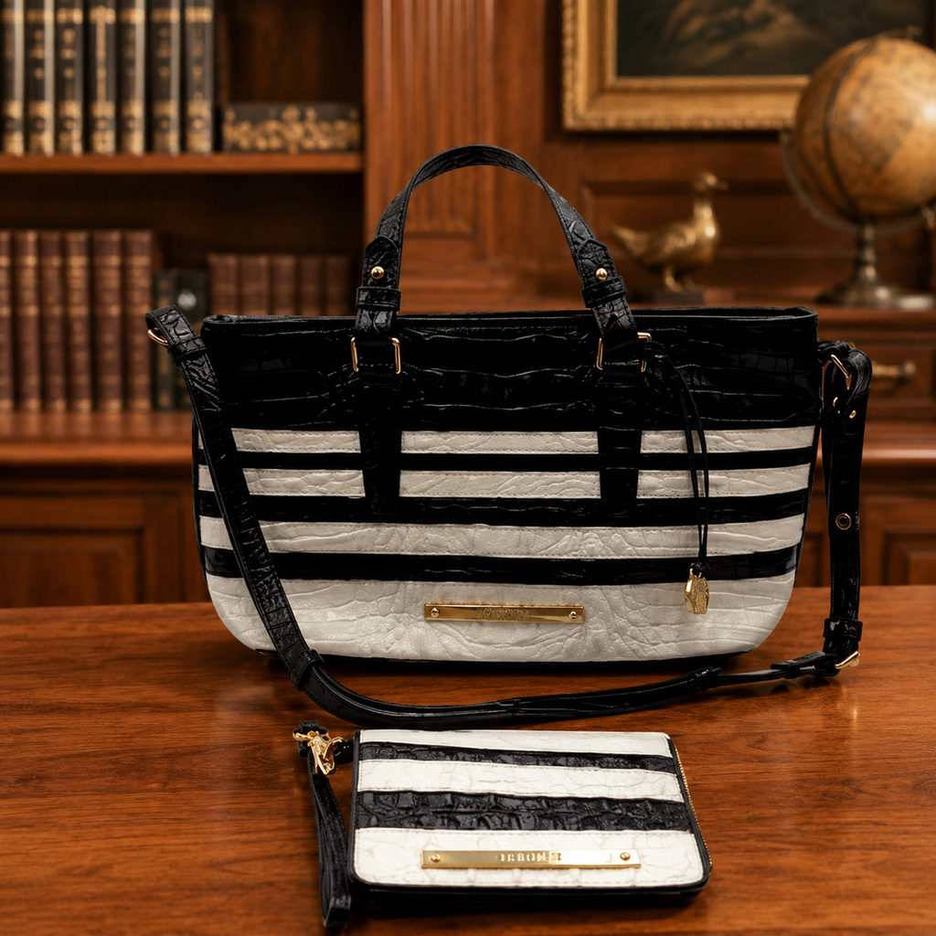 Brahmin Croc Embossed Satchel & Wristlet Set