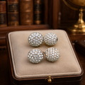 Swarovski Gold Tone Pavé Crystal Button Earrings | Signed Vintage Designer Stud Earrings