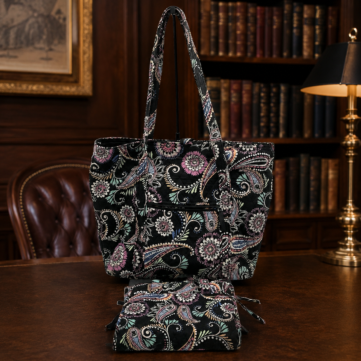 circa 2006 Vera Bradley Bandana Swirl Quilted Tote Bag with Matching Hanging Organizer | Travel Set