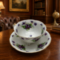 1950s Lefton China White and Purple Porcelain Footed Tea Cup and Saucer Set
