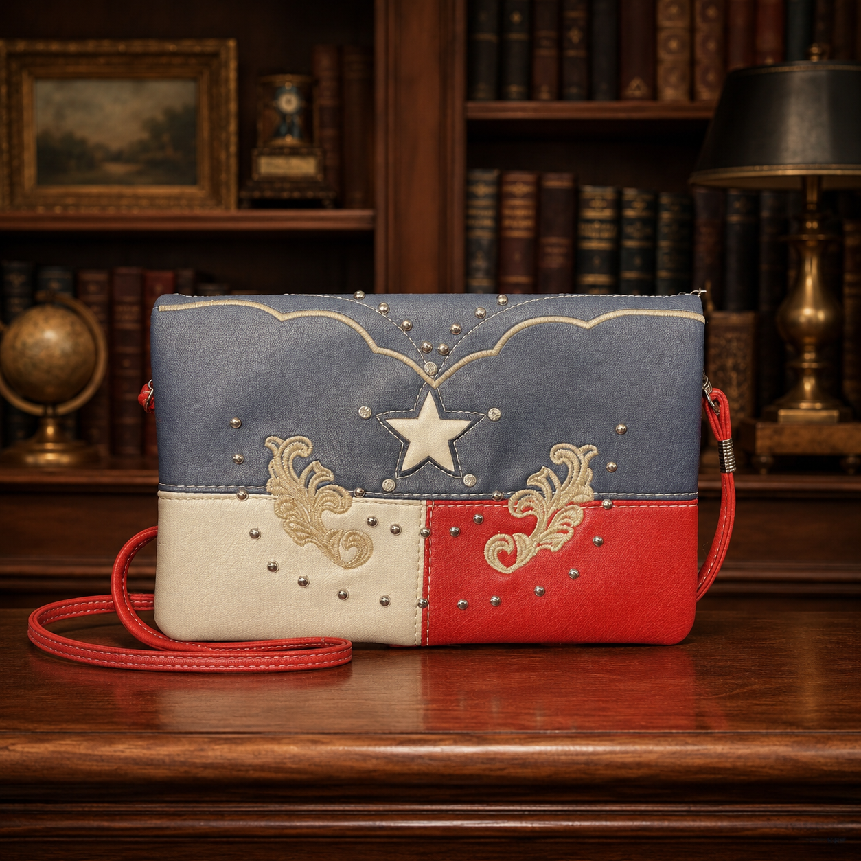 Texas Flag Crossbody Bag with Wristlet Strap, Red White Blue State Pride Shoulder Purse