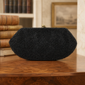 Walborg Belgium Black Beaded Evening Clutch, Vintage Formal Kiss Lock Handbag