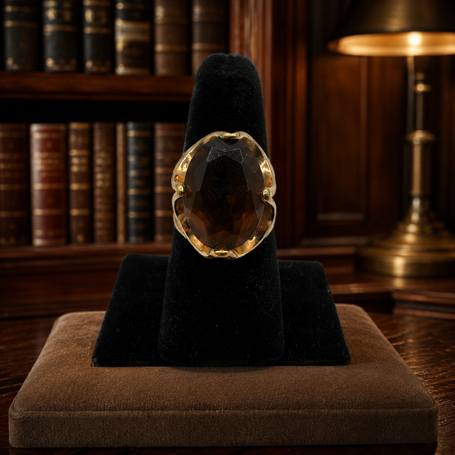 Uncas Gold Electroplate Ring with Faceted Statement Stone