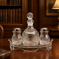 Vintage Fostoria Glass Condiment Set | Crystal Cruet Bottles & Covered Relish Server
