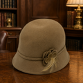 Fine Millinery Brown Cloche Hat with Floral Accent | Classic Women's Wool Felt Hat