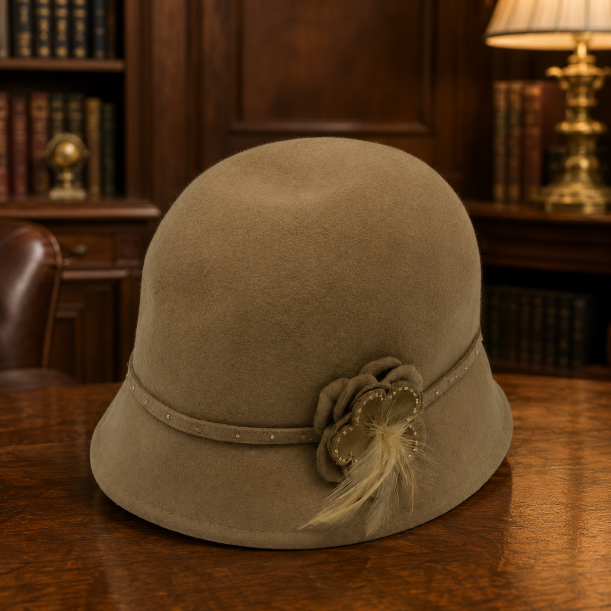 Fine Millinery Brown Cloche Hat with Floral Accent | Classic Women's Wool Felt Hat
