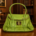 B. Makowsky Rockefeller Satchel in Pistachio Green Leather, Turnlock Shoulder Handbag