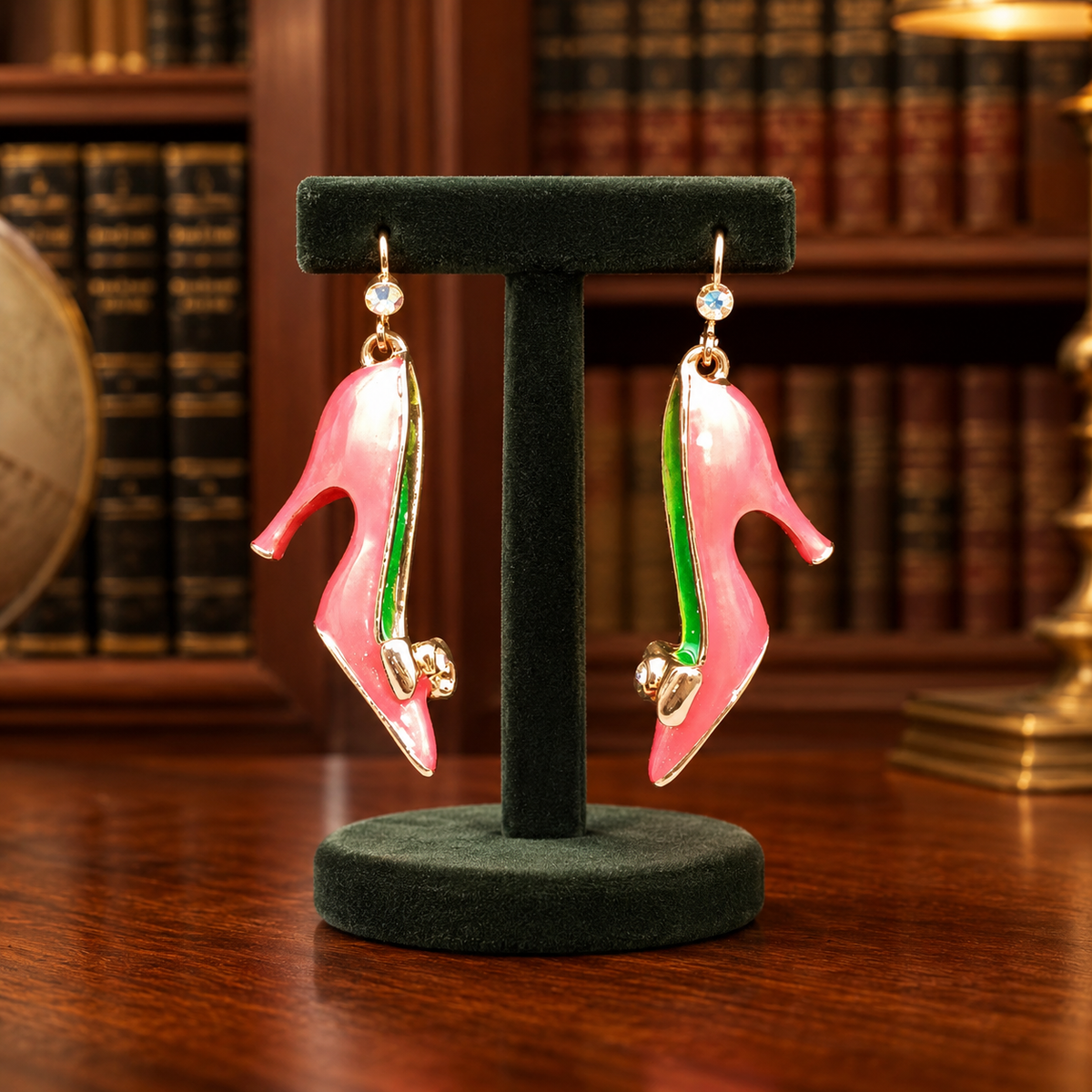 Butler & Wilson Pink Enamel High Heel Shoe Earrings in Original Box | Crystal Designer Statement Dangle Earrings
