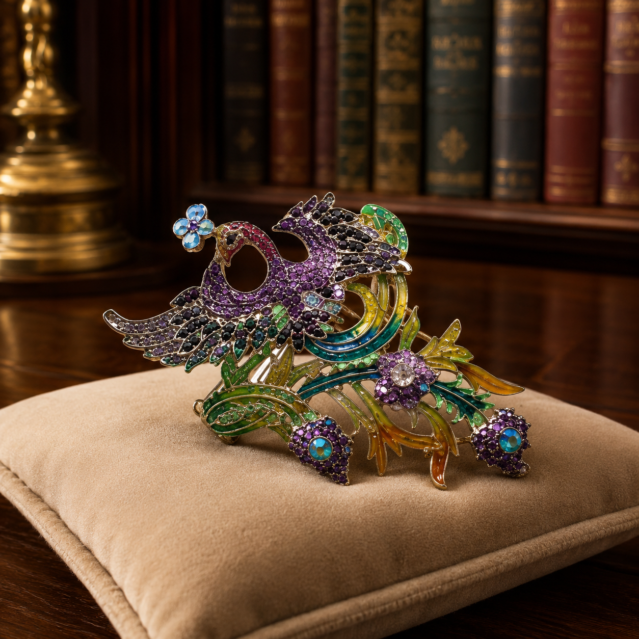 Silver Tone & Rhinestone Peacock Clamp Bracelet