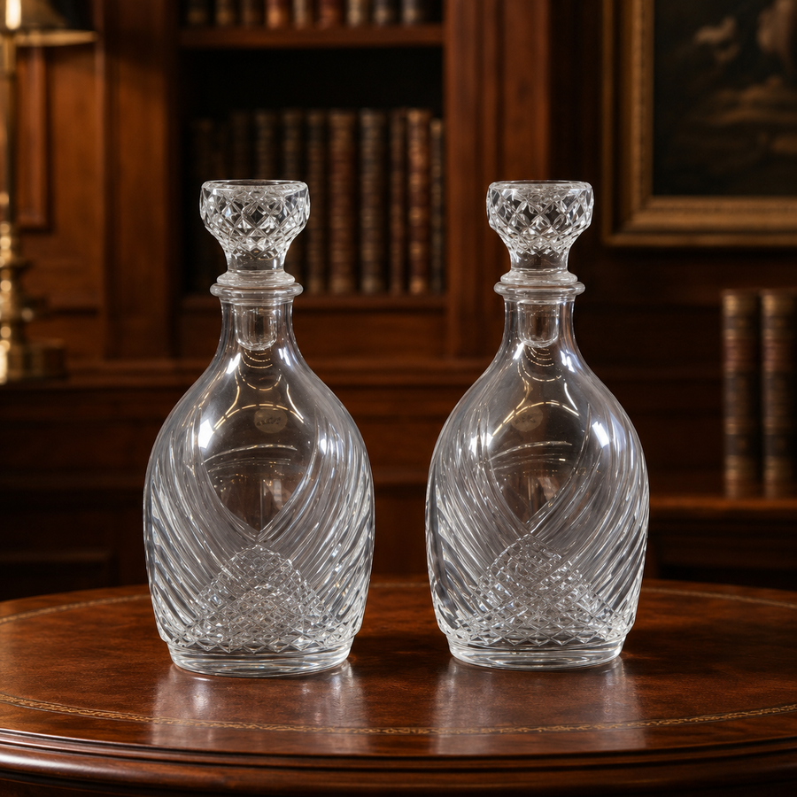 1970s–1990s Courvoisier Cristal d'Arques France Lead Crystal Decanter Set