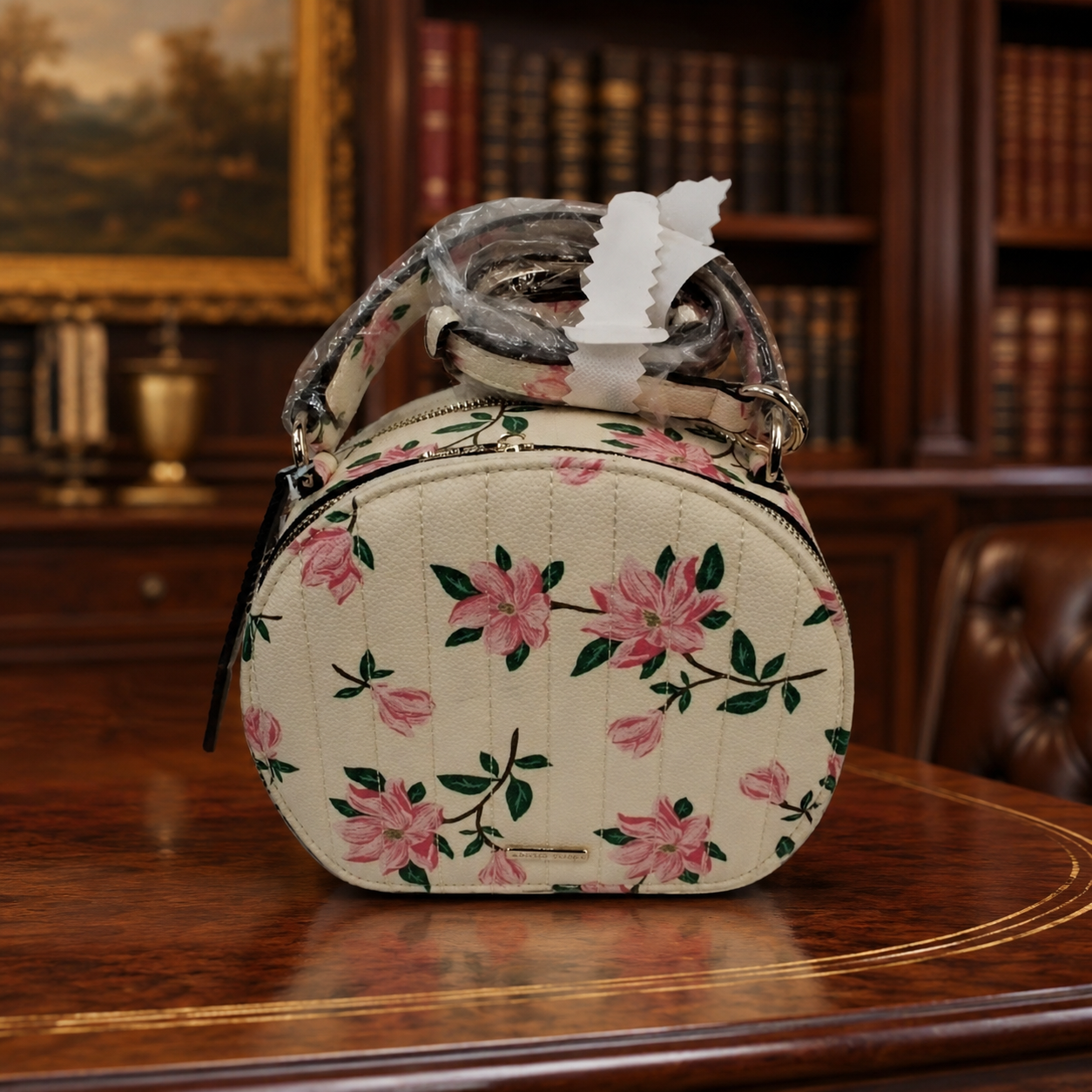Draper James Floral Train Case Bag, Ivory Pink Vanity Purse with Top Handle