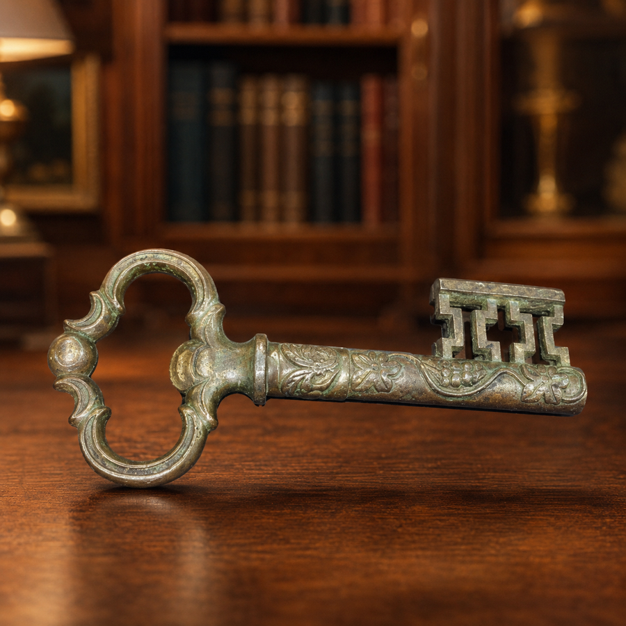 Key-shaped brass-tone corkscrew bottle opener with Bremen souvenir detail