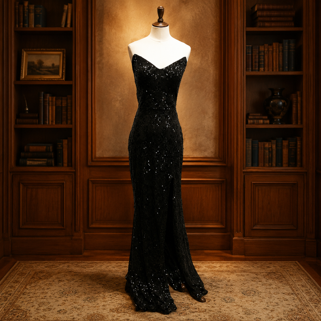 Windsor Black Sequin Evening Gown Size XL, Formal Mermaid Dress with Lace-Up Back