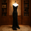 Windsor Black Sequin Evening Gown Size XL, Formal Mermaid Dress with Lace-Up Back