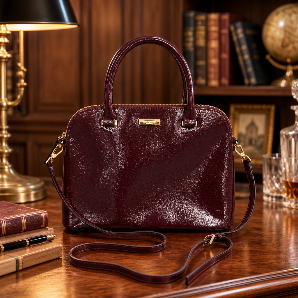 Kate Spade Burgundy Patent Saffiano Leather Cedar Street Maise Satchel Bag