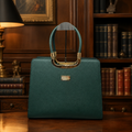 Badgley Mischka Green Structured Satchel Handbag | Elegant Top Handle Designer Purse