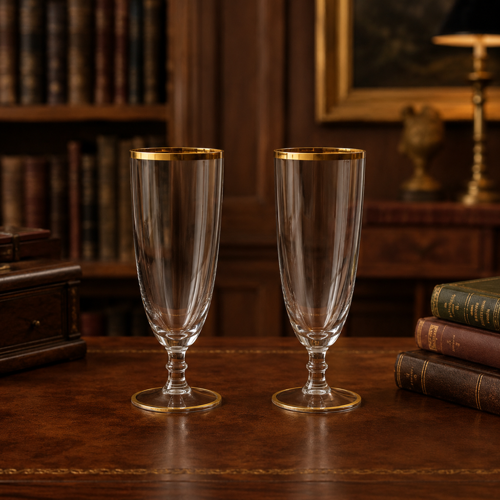 AGE REVIEW Clear Glass Gold Rim Stemmed Beverage Glasses Set of 2