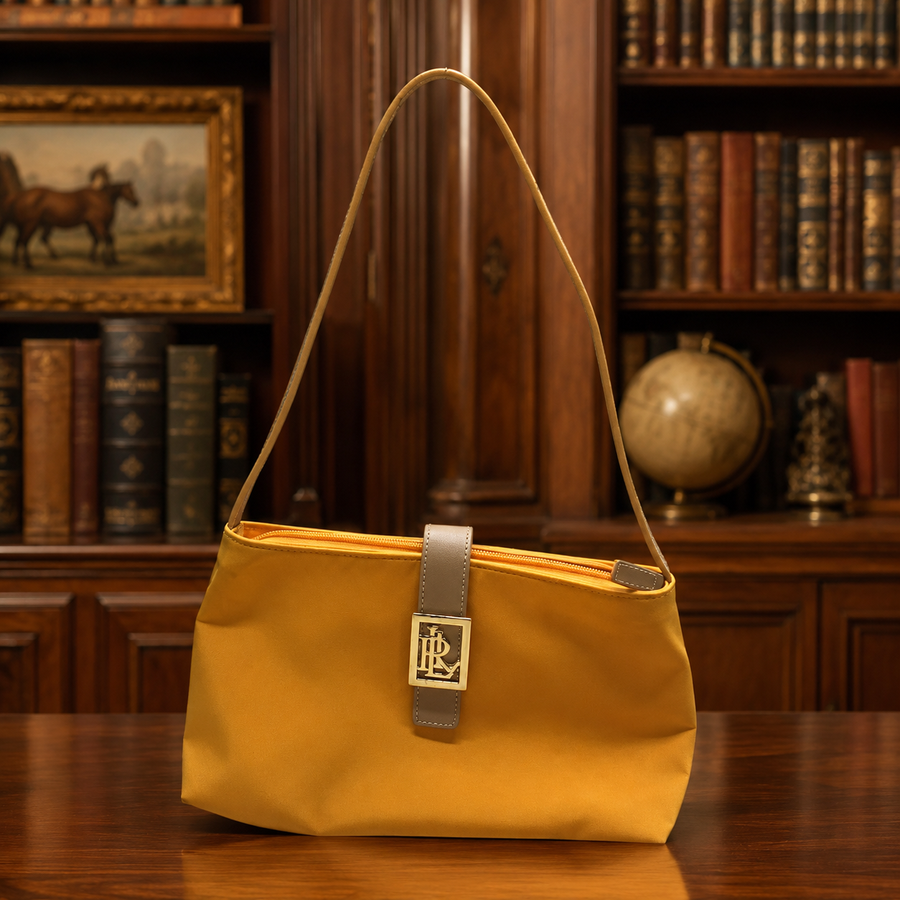 Lauren Ralph Lauren mustard yellow nylon shoulder bag with gold-tone logo hardware