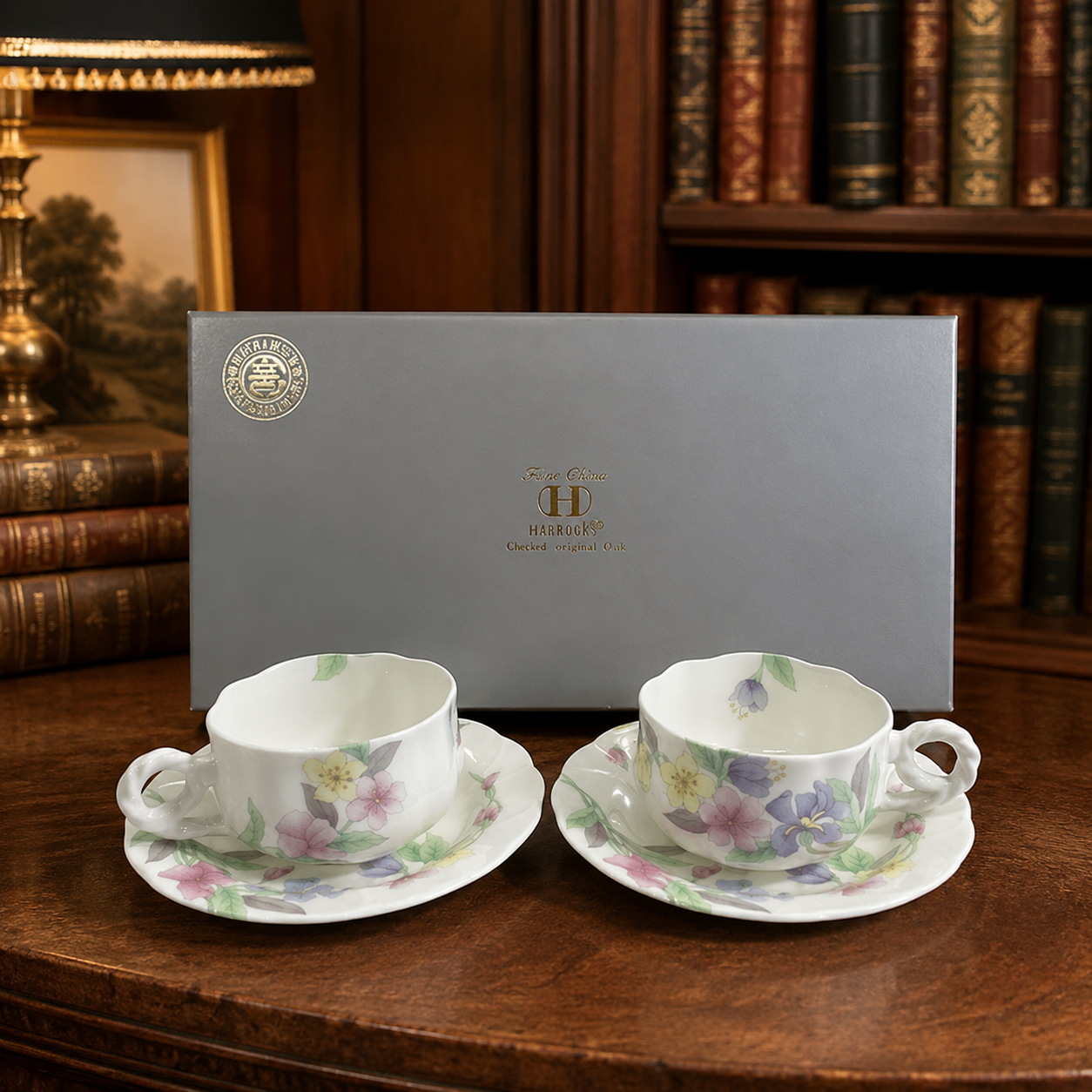 1988 Hankook Fine Bone China Floral Teacup & Saucer Set | Set of 2 Korean Porcelain Tea Cups