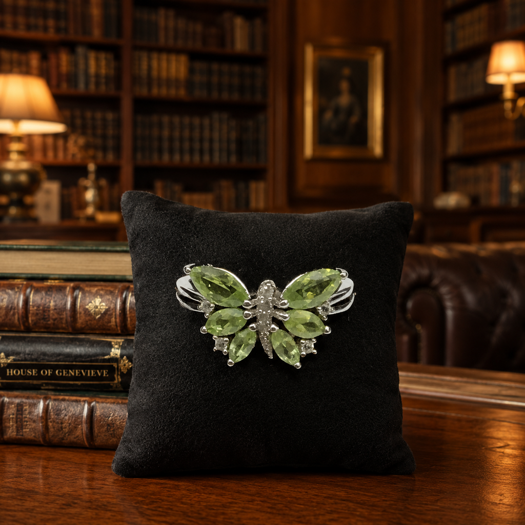 925 Silver Green Amethyst Prasiolite Butterfly Ring with Accents