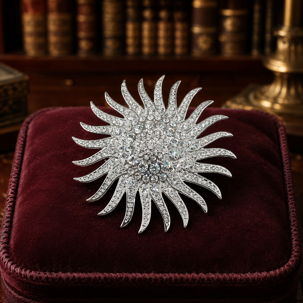 Camrose & Kross Crystal Sunburst Brooch with Box, Jacqueline Kennedy Collection Statement Pin