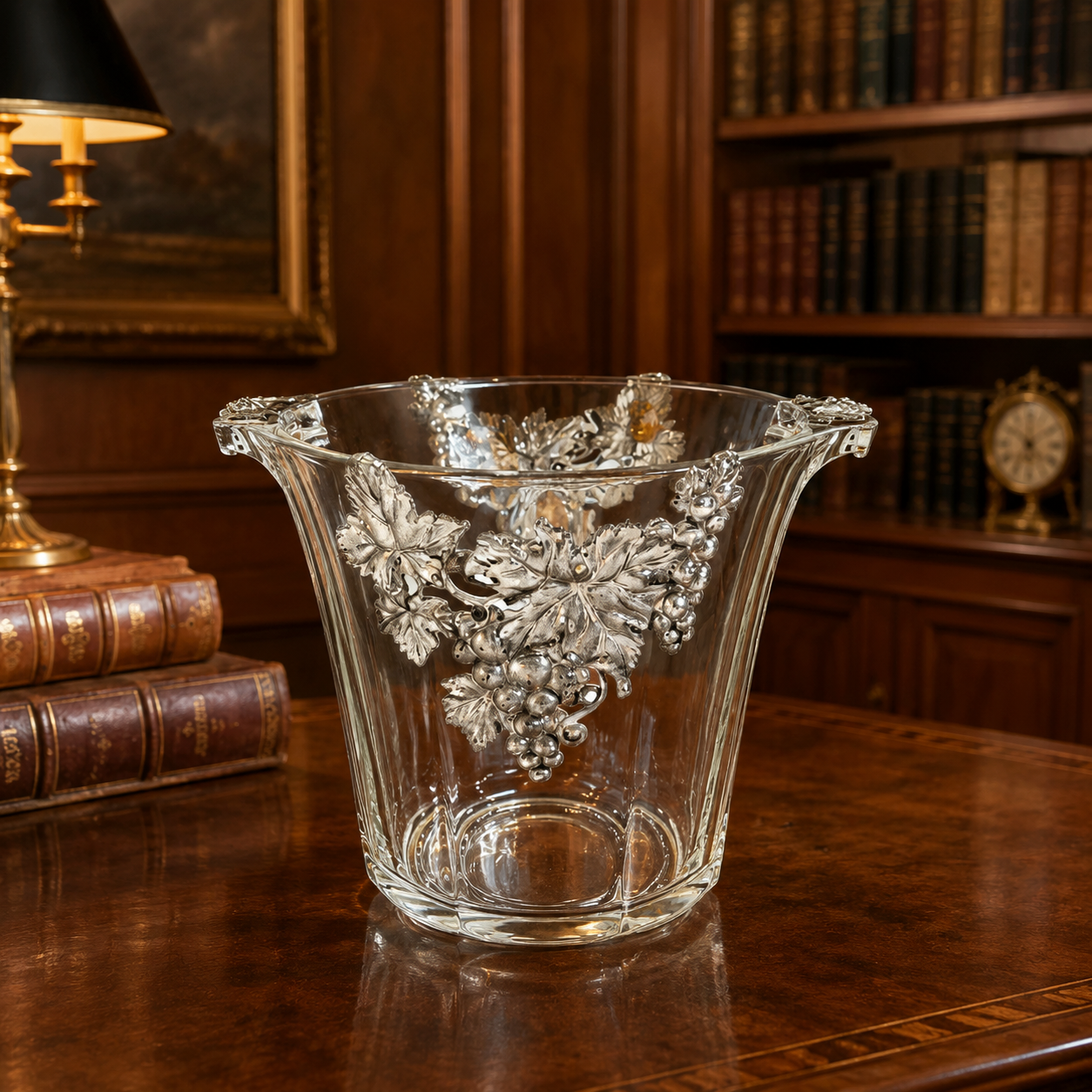 Vintage Arthur Court Style Grape Vine Glass Ice Bucket Made in France Silver Tone Wine Chiller