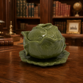 Holland Mold Green Cabbage Soup Tureen with Underplate, Vintage Ceramic Vegetable Serveware