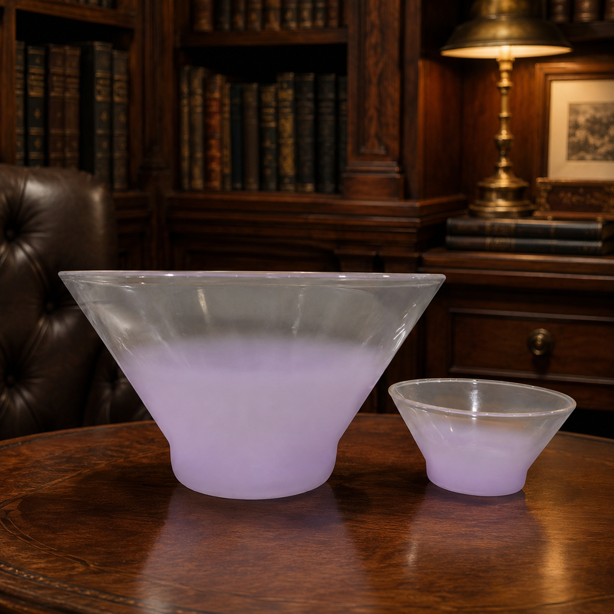 Pair of lavender frosted glass bowls