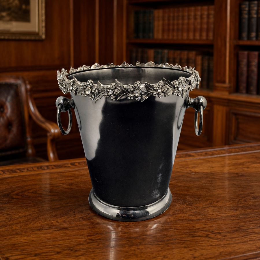 Nicole Miller Home silver-tone champagne bucket with floral rhinestone-style rim and ring handles
