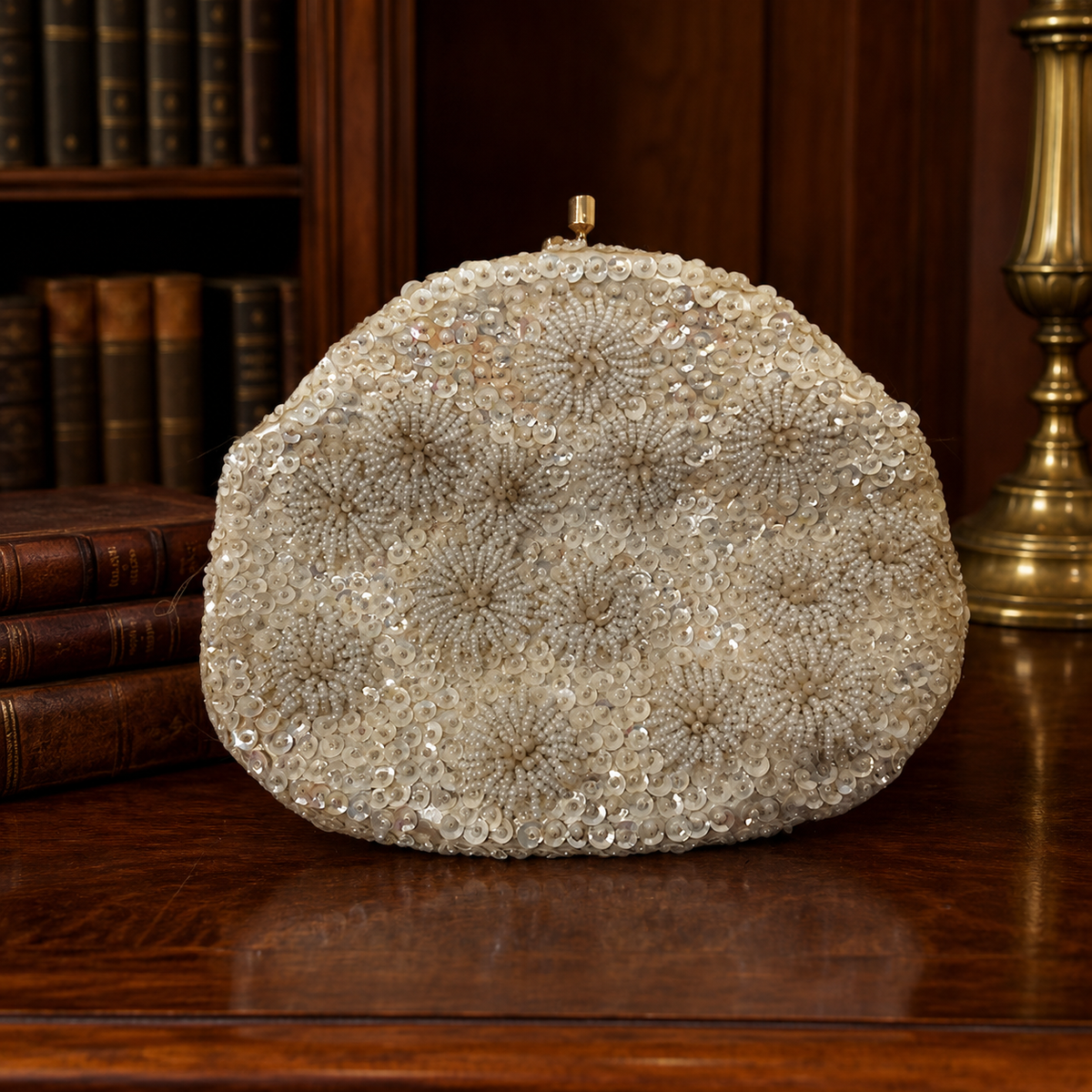Set of Decorative Beaded Clutch Bags with Sequins and Handles