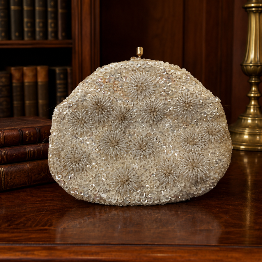 Set of Decorative Beaded Clutch Bags with Sequins and Handles