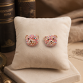 Betsey Johnson Pink Aurora Borealis Teddy Bear Stud Earrings | Crystal Gold Tone Novelty Jewelry