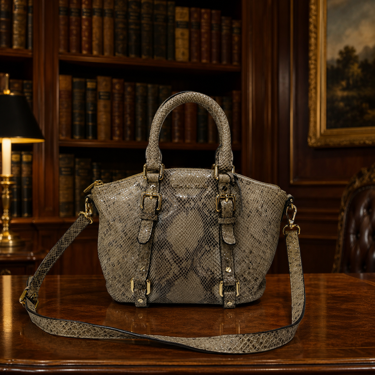 Michael Kors Python Print Satchel Bag with Shoulder Strap