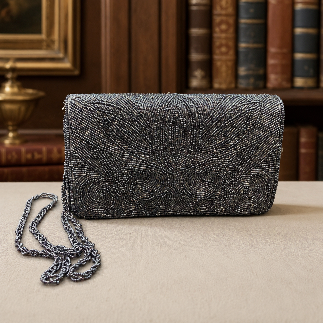 SASHA Blue Beaded Clutch Shoulder Evening Bag | Convertible Chain Strap Purse