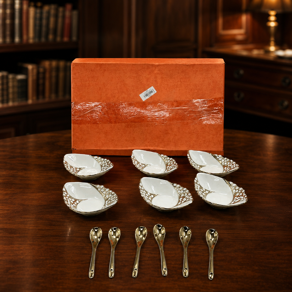 Vintage Cinderella Gold Trim Dessert Bowl Dishes with Spoons