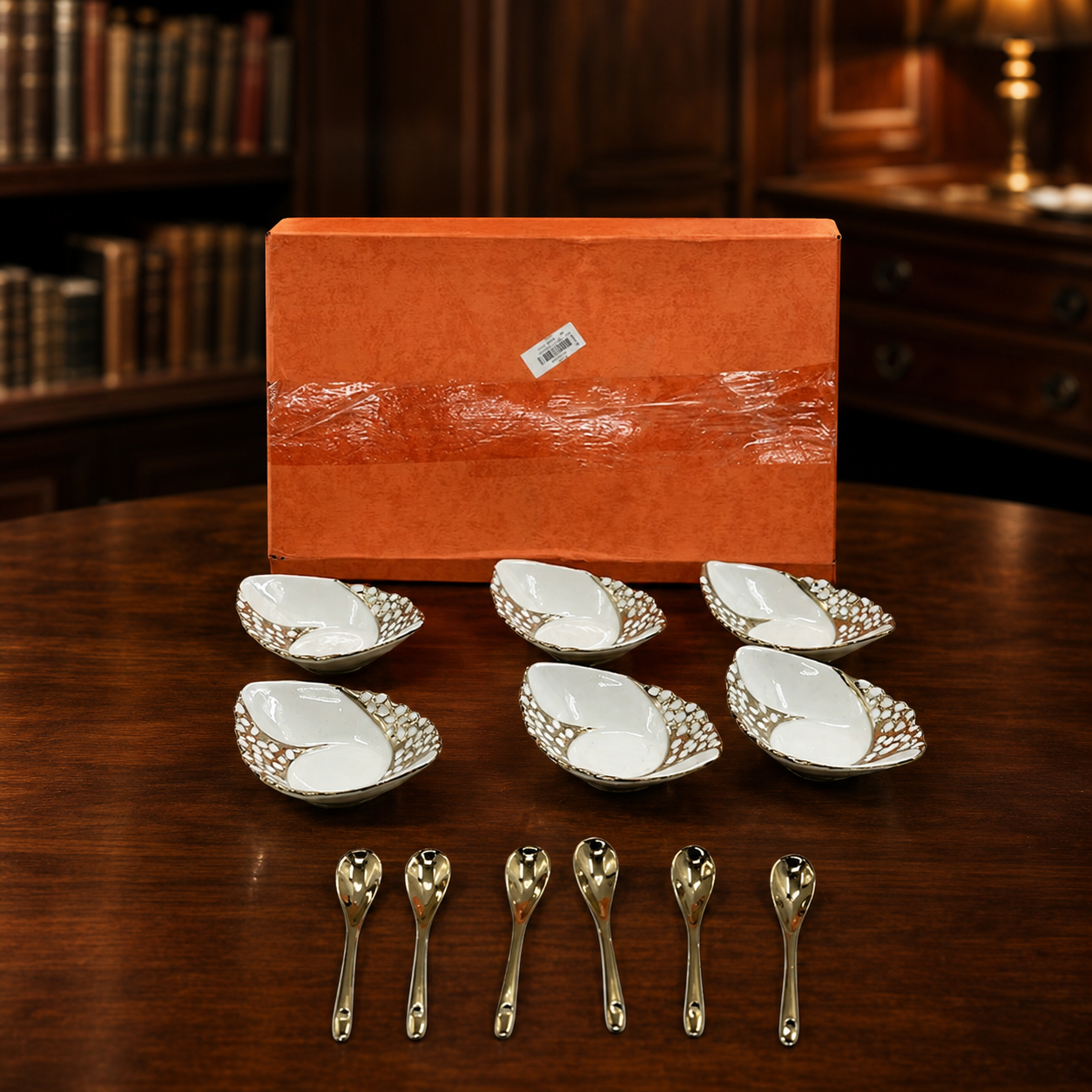Vintage Cinderella Gold Trim Dessert Bowl Dishes with Spoons
