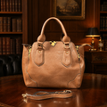 Chestnut Brown Satchel Handbag with Leopard Interior, Concealed Carry Style Shoulder Purse