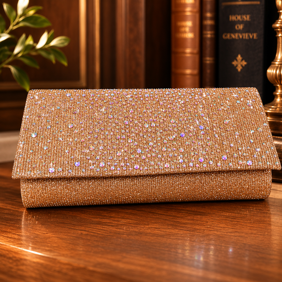 Monopoli champagne gold sparkling envelope evening clutch
