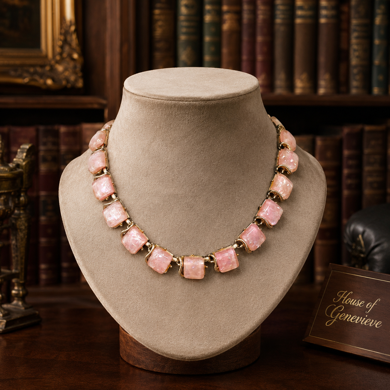 Vintage Coro Pink Confetti Lucite Necklace 17 Inches